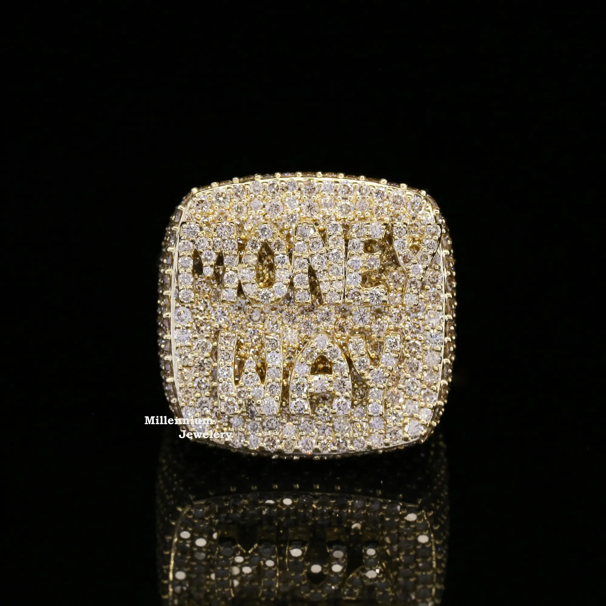 Meilleure qualité Moissanite Bague Hip Hop Iced Out Bague de championnat en argent sterling 925 plaqué or au prix de gros