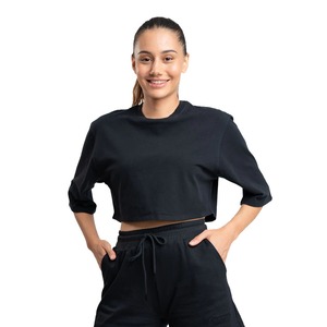 La mayoría de las mujeres de moda naranja acanalado transpirable algodón Slim Fit cuello en V Crop Top para la venta bajo MOQ mujeres Crop camisetas - Product Image 4