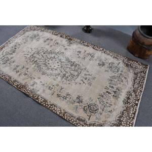 พรมขนแกะสีน้ำตาลเบจ7.1ft 3.8ชิ้นสไตล์วินเทจงานเย็บมือพรมยางสี่เหลี่ยมสำหรับข้างเตียงสไตล์ตุรกีงานเย็บปะติด - Product Image 5