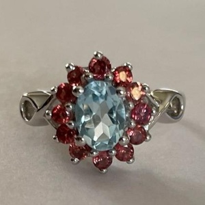 Handmade Women's Natural Sky Blue Topaz and Garnet <b>Ring</b> 925 Sterling Silver <b>Statement</b> <b>Ring</b> Everyday Wear by Shah Gems - Product Image 3