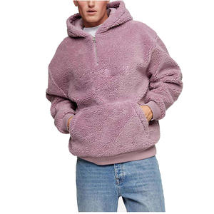 Venta al por mayor de peso pesado de lana Polar hombres pulóver con capucha personalizado bordado gota hombro transpirable media cremallera estilo de invierno - Product Image 5