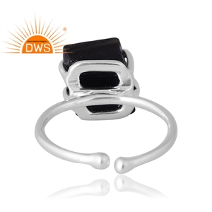 แหวนอัญมณีออบซิเดียนสีดำธรรมชาติสีเงินสเตอร์ลิงดีไซน์ใหม่สำหรับผู้หญิงผู้ผลิตเครื่องประดับตามสั่ง - Product Image 2