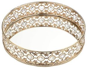 ถาดใส่เครื่องประดับคริสตัลทรงกลม,ถาดเงินทรงรีพร้อมผู้ขายชาวอินเดียทำจากกระจกกลมสะท้อนสีเงิน - Product Image 5