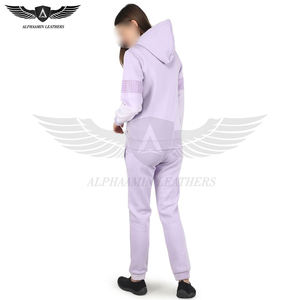 Survêtement de salon en coton de la plus haute qualité pour femmes Tenue décontractée confortable en couleur violette Sweat à capuche zippé et pantalon de survêtement - Product Image 3