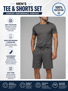 Ensemble de sport décontracté d'été pour homme en tissu tissé, 2 pièces, t-shirt et short à séchage rapide (S-2XL) - Product Image 3