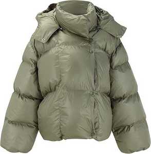 <b>Packable</b> Reversible Long Sleeve Puffer <b>Jacket</b> for <b>Women</b> Shearling Coats Fancy Fitted Hood Button Winter Pullover Hooded - Product Image 1