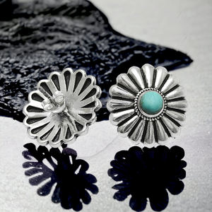 Round Cut Turquoise Bezel <b>Set</b> Minimalist Flower Design 925 Sterling <b>Silver</b> Precious Gemstone <b>Stud</b> <b>Earring</b> Jewelry for Women Girl - Product Image 6