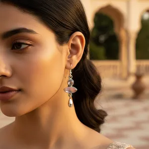 Boucles d'oreilles pendantes en argent 925 avec quartz rose pour femmes, perle d'eau douce, bijoux en pierres précieuses, forme de goutte d'eau dorée pour les fêtes - Product Image 3