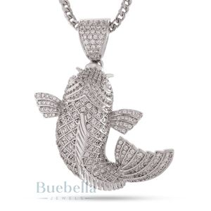 Utsurimono Collier de poisson Koi Pendentif Hip Hop glacé en or 14 carats pour hommes Symbole d'équilibre et de force Bijoux Bling de luxe - Product Image 4
