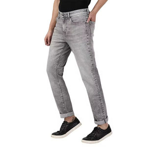 Jeans en denim extensible 100% coton de haute qualité pour hommes - Hiver, style urbain, uni, lavé, léger - Product Image 1