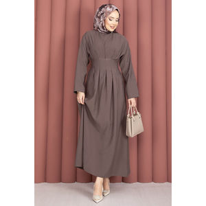 Vintage Brown Belted <b>Dress</b> Waist-Pleats Modest Vintage Style Breathable Spandex Mix Fabric <b>Custom</b> Logo XS-XXL for Day Spring - Product Image 5
