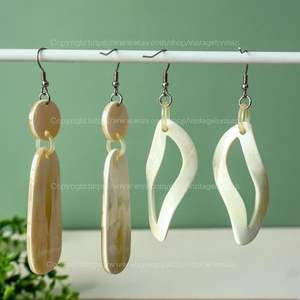 Conjunto de pendientes de tuerca ovalados de resina de colores Retro de alta calidad, Pendientes colgantes gruesos geométricos, venta al por mayor hechos a mano - Product Image 5