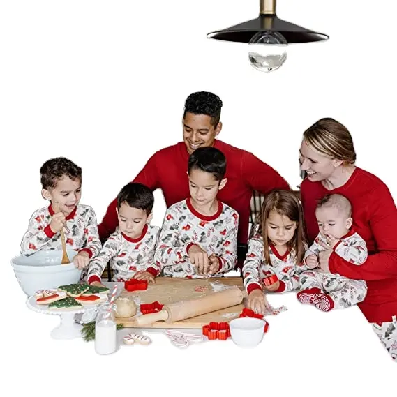 Pyjama de noël en coton biologique pour bébé, personnalisé et assorti, vente en gros, 2023