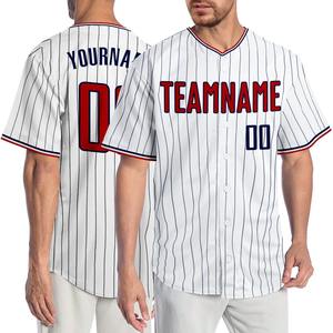 Meilleures ventes Vêtements d'équipe personnalisés Maillot de baseball authentique blanc marine à fines rayures rouge-marine - Product Image 1