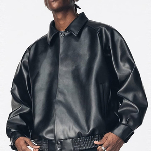 Chaqueta de Cuero PU Delgada Personalizada para Hombre, Estilo Hip Hop, Ecológica, Vintage, Negra, Holgada, Urbana, Duradera, Cómoda, con Bordado - Product Image 3