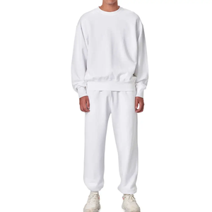 Venta al por mayor hombres chándal sólido cuello redondo pulóver chándal alta calidad Jogger trajes invierno algodón polar 2 piezas - Product Image 3