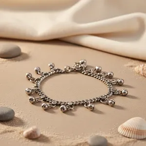 Art Palace Bracelet de cheville bohème en argent 925 avec breloques clochettes et forme géométrique diamantée, bijou unisexe pour usage quotidien et anniversaire - Product Image 3
