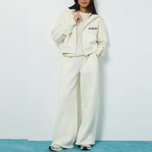 Prix d'usine – Ensemble de survêtement décontracté deux pièces pour femme 2026 / Vente en gros – Haut zippé couleur unie et pantalon taille élastique - Product Image 1