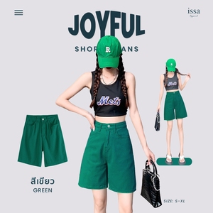 สนุกสนานกางเกงขาสั้นผ้ายีนส์เอวสูงของผู้หญิงระบายอากาศความยาวปานกลางพร้อมสไตล์ตรงลำลองดูยาวอินเทรนด์ - Product Image 2