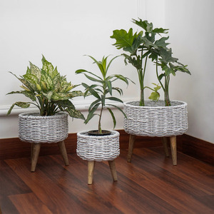 Juego de 3 plantas de punto de mimbre para uso interior y exterior, vajilla decorativa y plantador de suelo - Product Image 3