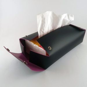 Boîte à mouchoirs en cuir véritable artisanal, classique, luxueuse, légère, avec des coutures fines |   Logo de taille personnalisée, design simple - Product Image 4