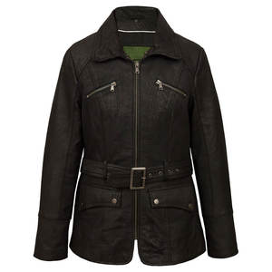 Women Genuine Leather Long Sleeve <b>Zipper</b> Lapel Spring Autumn Streetwear Motorcycle Jacket with Satin Woven Fabric Windproof - Product Image 5