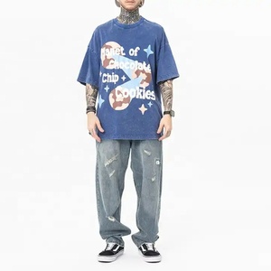 2024 Vintage personalizado impreso gota hombro camiseta de gran tamaño suelto ajuste tejido de punto OEM ropa de marca a granel - Product Image 3