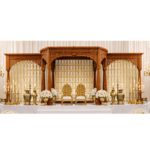 Decoración de mandap para boda marathi, mandap moderno de madera tratada para gran boda india, mandap de boda en línea, fibra de vidrio - Product Image 1