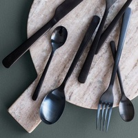 Mariages événements couverts pour vaisselle en acier inoxydable noir argenterie couteau fourchette cuillère ensemble d'ustensiles pour manger ensemble de couverts carrés