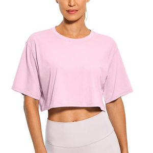 Camisetas cortas de algodón 100% de alta calidad para mujer, ropa de Yoga transpirable ajustada con manga corta, Top corto holgado - Product Image 6