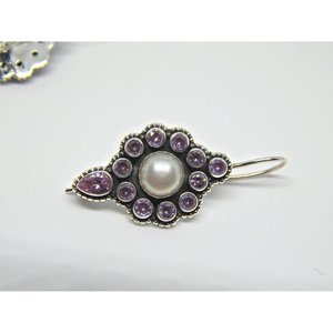 925 Sterling <b>Silver</b> Zircon and <b>Pearl</b> <b>Earring</b> with Faceted Gemstone Gift for Girls and Women Model E0651-GS - Product Image 1