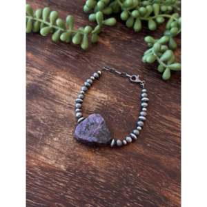 Navajo Style Beaded <b>Bracelet</b> with Charoite & Sterling Silver Pearl Ethnic Design - Product Image 3