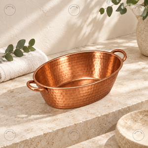 Bol à pédicure en cuivre martelé de haute qualité, design élégant, avec poignée, pour spa et salon, bassin rond pour trempage des pieds. - Product Image 5