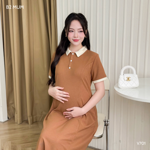 Robe de maternité élégante style bureau avec col de chemise design V701 prix bon marché respirant absorbant la sueur bonne capacité d'absorption - Product Image 5