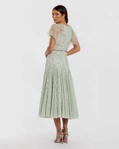 Aline Floral Vestido de noche antiestático con lentejuelas con cuentas y bordado Elegante mangas de mariposa para fiestas - Product Image 6