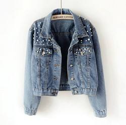 Veste en jean personnalisée pour femme, veste en jean bleu avec perles, veste en jean pour femme - Product Image 6