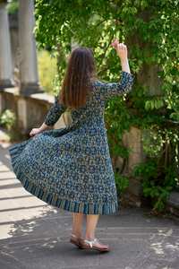 Vestido Bohemio Nuevo Kaveri, Estampado a Mano, Algodón Puro, Ropa Casual de Verano para Vacaciones - Product Image 6