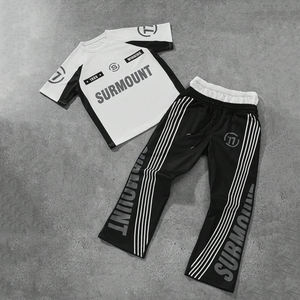 Conjunto de chándal con panel lateral en blanco y negro para hombre, Camiseta con estampado gráfico con detalle lateral doble y Jogger elástico, logotipo personalizado, atuendo conjunto - Product Image 1