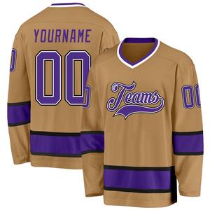 Custom Purple Gold Color Sublimation Polyester <b>Mesh</b> Two Piece Sets Ice Hockey Jersey & Pants Sets Hockey Uniforms For Unisex - Product Image 1