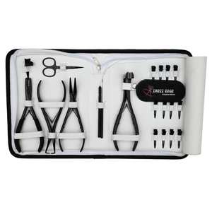 Tape-In Hair Extension Tools Kit with Two-Hole Crimping <b>Plier</b> Bead Remover Loop Hook Sectioning Ring Clips & Scissors - Product Image 1
