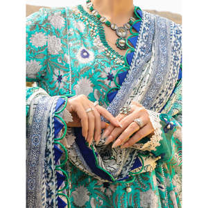 Ensemble 2 pièces vert non cousu pour femme, style Salwar Kameez pakistanais, tenue ethnique Bazm-e-Rang 25, imprimé numérique pour l'été 2026 - Product Image 3