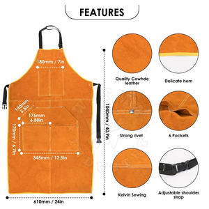 Delantal de trabajo de soldadura de cuero dividido resistente al calor personalizable equipo de seguridad de cuero de vaca con mangas de mano reutilizable - Product Image 2