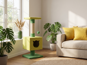 Griffoir d'intérieur Amistar Classic en jute de haute qualité à 2 niveaux, écologique, 'Lime Fairy Tale' pour chats, chatons et toutes races - Product Image 2
