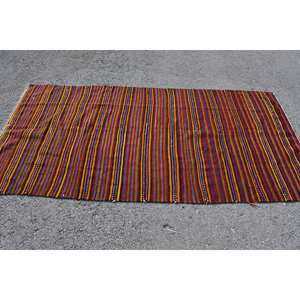 Vintage Turkish <b>Rug</b> 3.8 X 7.6ft Ethnic Red Black 10mm 100% Wool <b>Boho</b> Rectangular Hallway Abstract Patchwork Design for Living - Product Image 3