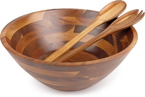 Cuenco de madera para servir, cuenco de madera para servir con acabado Natural para ensalada, fruta, hogar, cocina, mesa de comedor, fiesta y uso de boda - Product Image 6