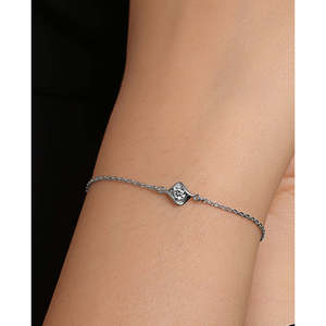NOVAMART Fine <b>Silver</b> Livia Solitaire Adjustable Chain <b>Bracelet</b> with Diamond Pearl Zircon Rhodium Plated Religious <b>Charm</b> for Gift - Product Image 4