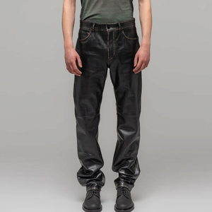 Pantalon en cuir pour hommes personnalisé en gros style de rue droit devant plat conception légère Spandex toile tissu personnalisé - Product Image 2