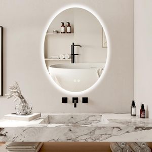 Miroir de salle de bain ovale intelligent avec rétroéclairage LED et fonction de désembuage - Product Image 1