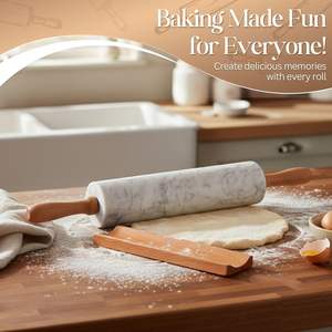White Marble Rolling Pin 10 Inch with Wooden Handle and Holder Base Stand for <b>Baking</b> Pastry Pizza Dough Fondant Cookies Pie Kit - Product Image 5