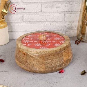 Caja de madera moderna Chapati para cocina, olla caliente y cazuela, juego de servir, decorativa para Chapati olla caliente, tapa impresa de forma redonda - Product Image 3